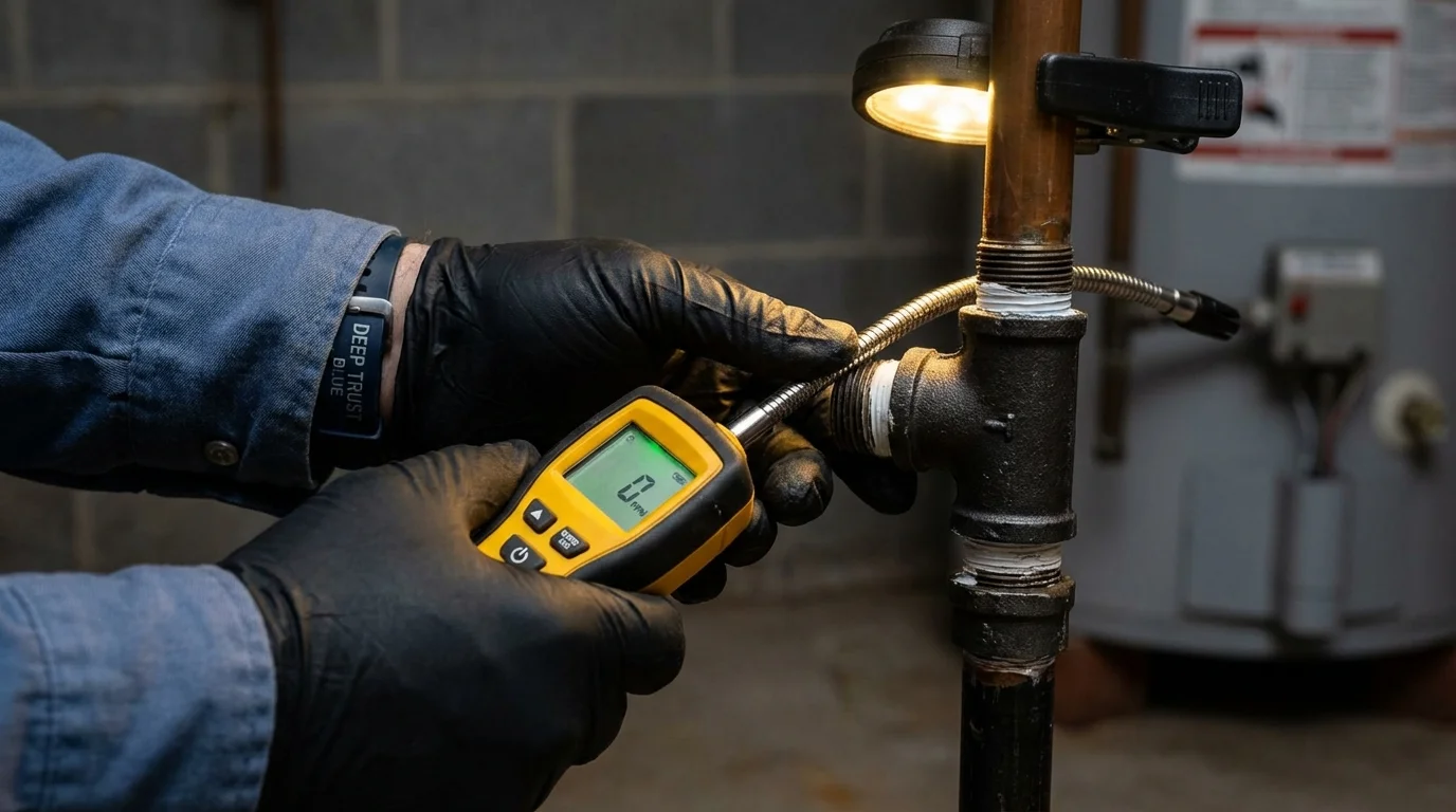 Gas leak detection with electronic sniffer by Johns Plumbing LLC in Maxwell