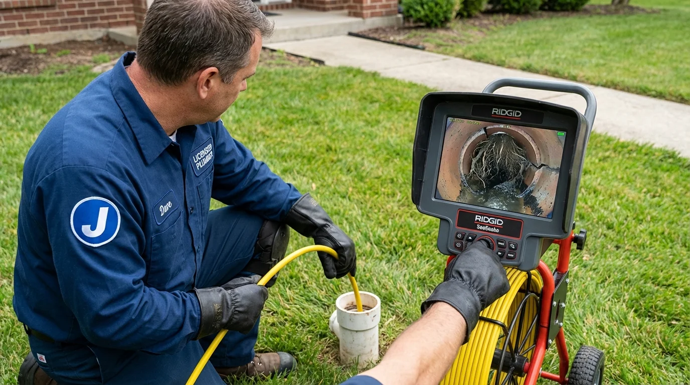 Sewer camera inspection being performed by Johns Plumbing LLC in Maxwell