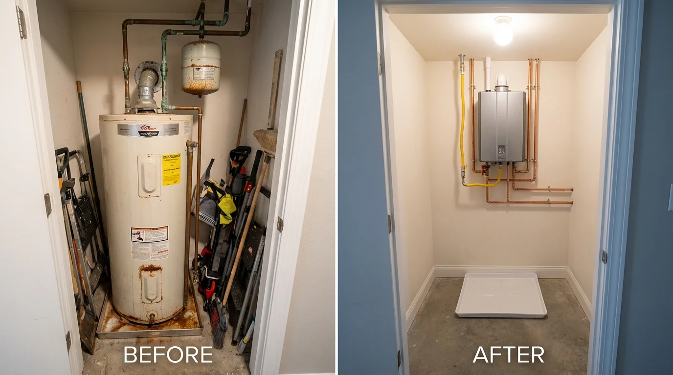 Tank water heater versus wall-mounted tankless unit comparison for Maxwell, CA homeowners