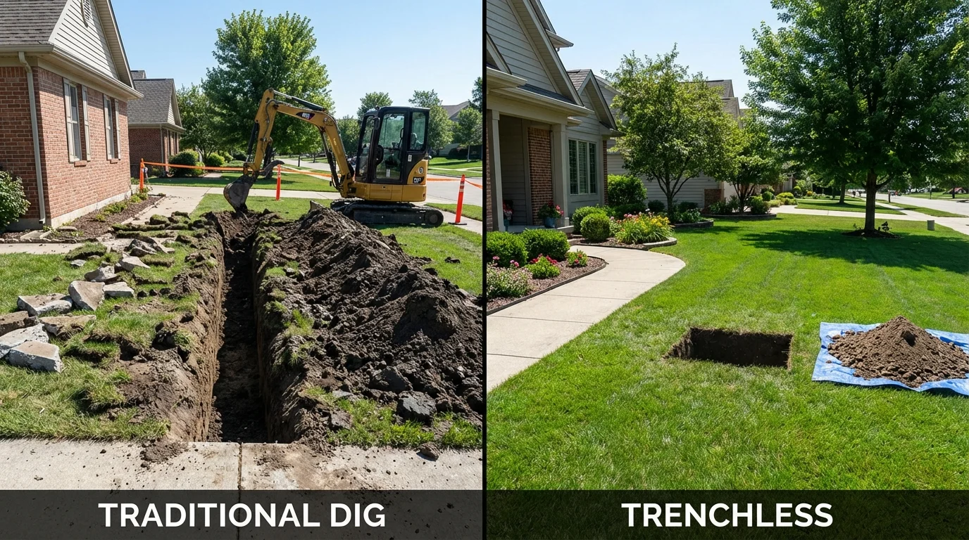 Trenchless sewer repair with minimal yard damage versus traditional excavation in Maxwell, CA